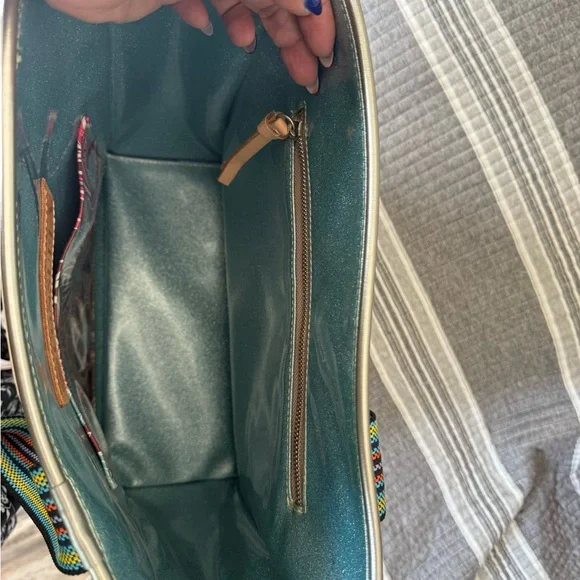 Stylish Cream Tote Bag with Multicolor Straps - Picture 2 of 3